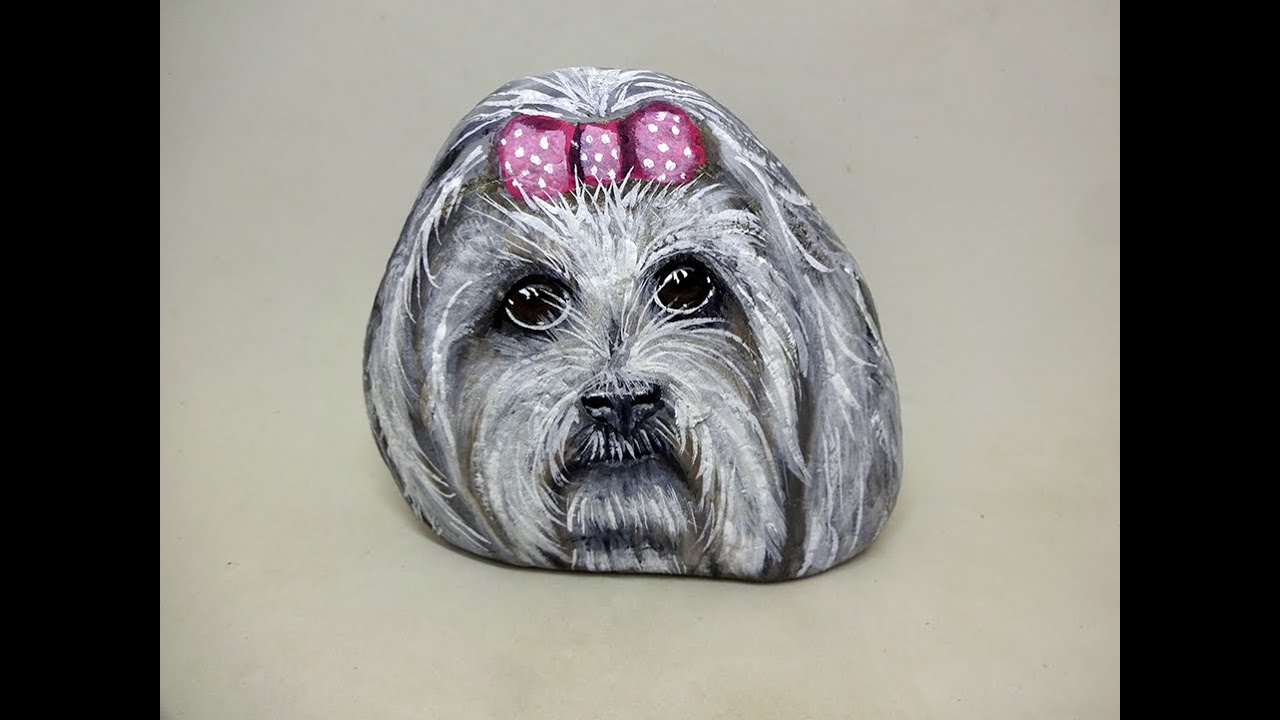 COMO PINTAR PIEDRAS CON PERRO BICHON PASO A PASO   Pedreta de Riu 7 by Susana Puig