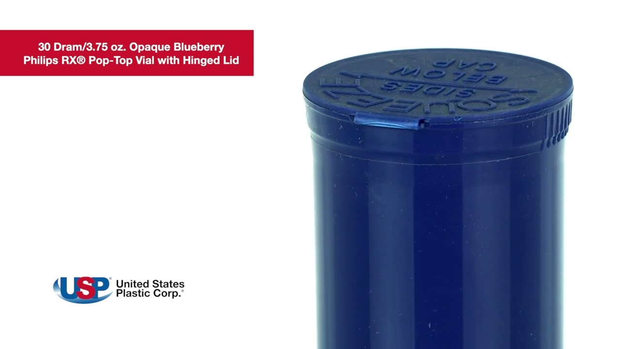 30 Dram Opaque Blueberry Philips RX&reg; Pop-Top Vial with Hinged Lid | U.S. Plastic Corporation&reg;