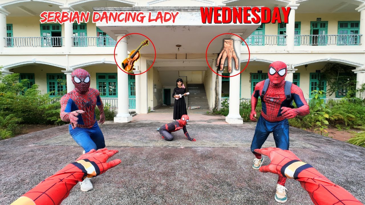 Battle Between Team Spider-Man and WEDNESDAY & Serbian Dancing | The Hypnotic Guitar (Action POV)