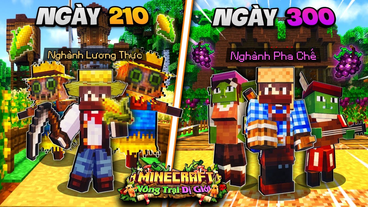 300 NG&Agrave;Y CHUYỂN SINH L&Agrave;M N&Ocirc;NG D&Acirc;N TRONG MINECRAFT N&Ocirc;NG TRẠI DỊ GIỚI - GIAI ĐOẠN VƯỢT KH&Oacute; V&Agrave; VƯƠN L&Ecirc;N