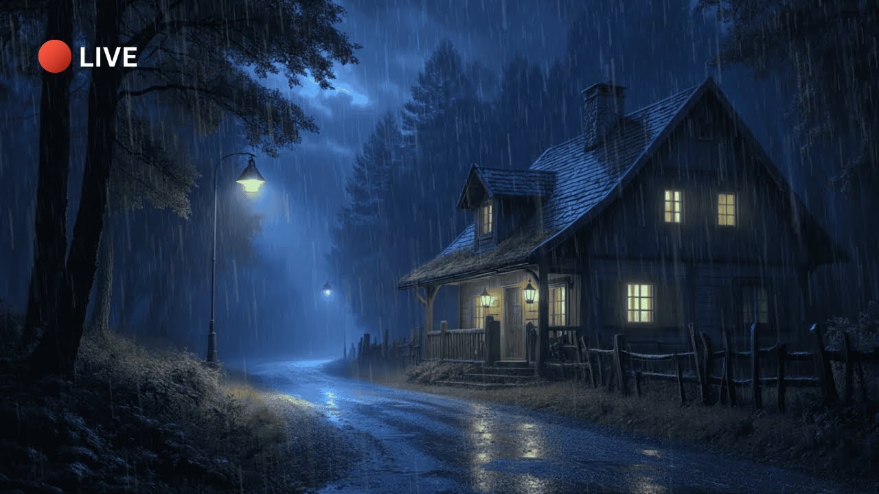 Insomnia Rain Sounds for Sleep | Heavy Rain at a Quiet Forest Cabin Night with Warm Lights