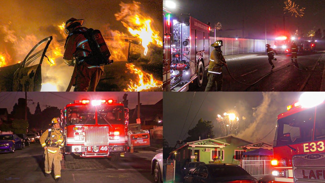 South Los Angeles on the 4th of July 2023: Firefighters in Action + Fireworks