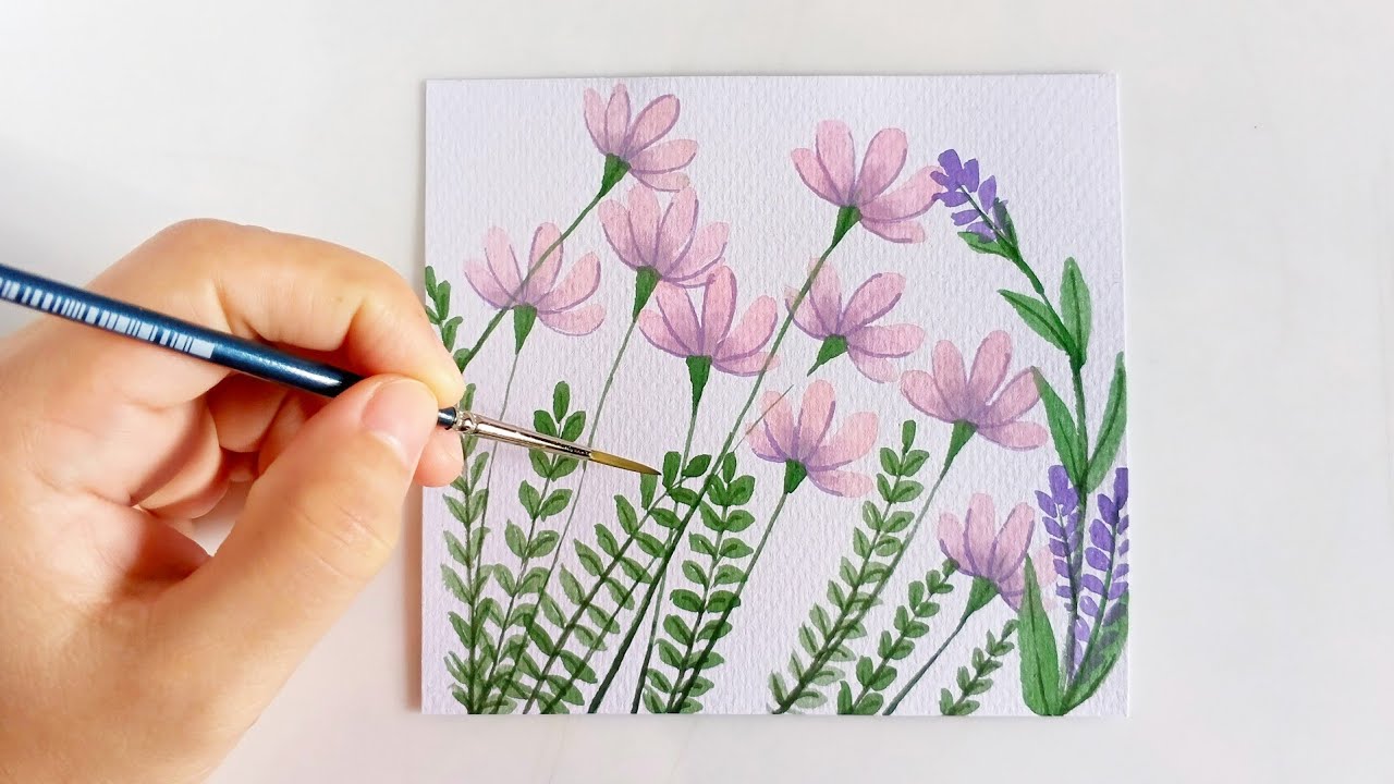 Easy Flower Watercolor Painting | Minimalist Flower Designs