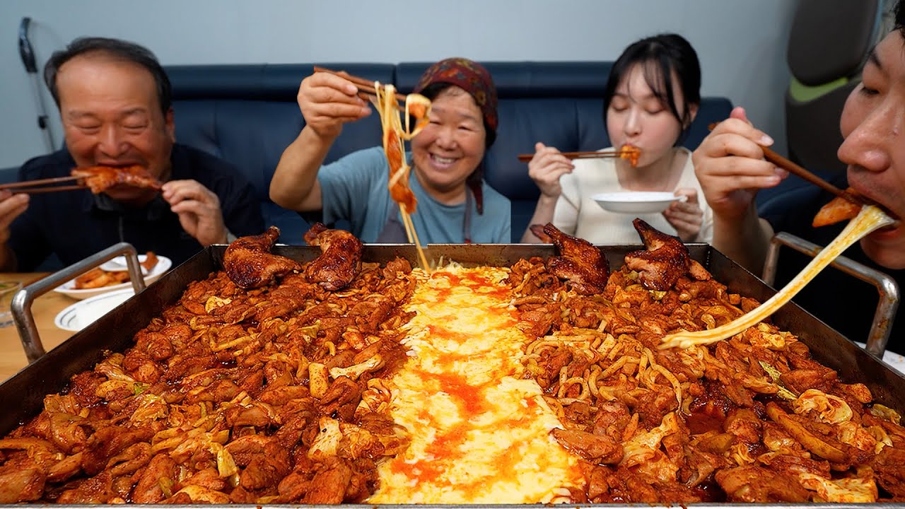 🍗🧀Dakgalbi, жареная курица с сыром - кулинарное шоу Мукбанг