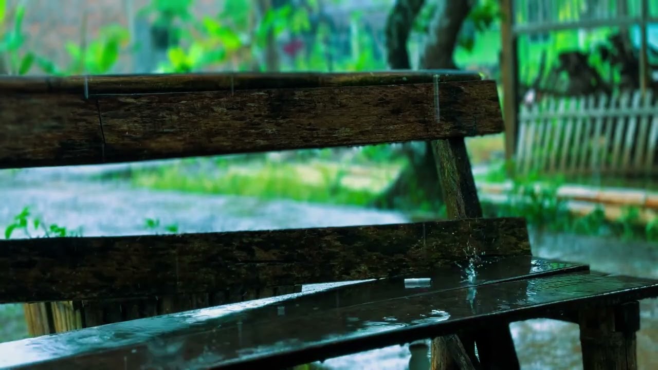 Old Wooden Bench in Heavy Rain | Relaxing Rain Sounds ASMR