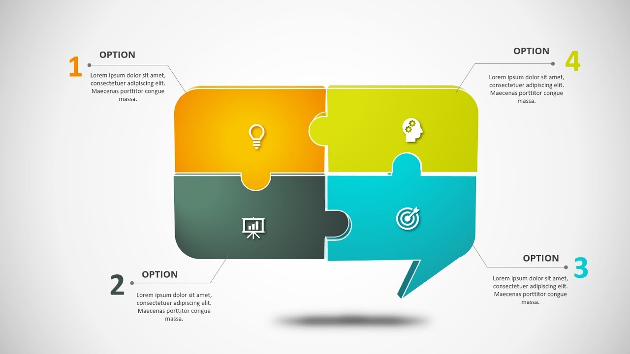 Create 4 Steps Jigsaw Puzzle Slide in PowerPoint. Tutorial No. 854