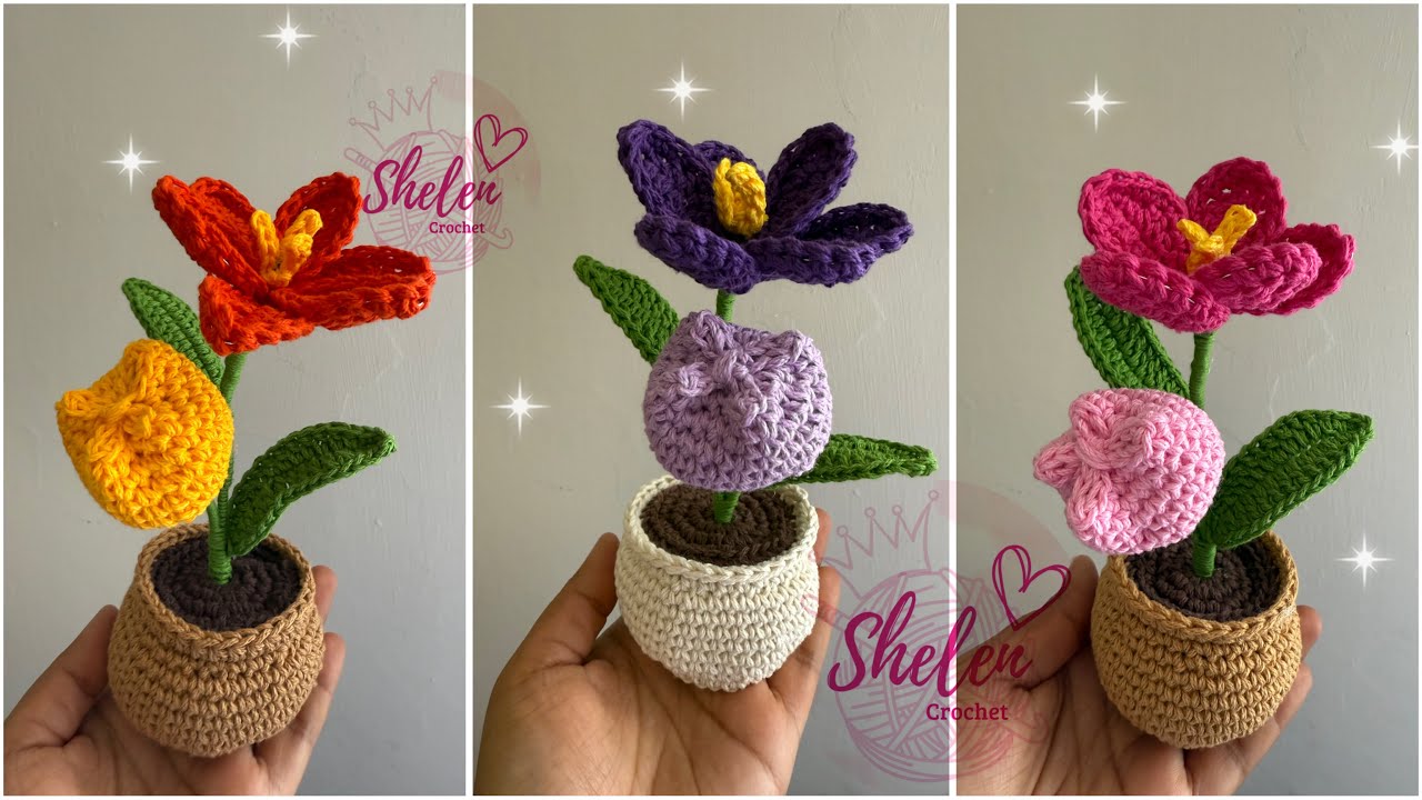 ¡Haz estos tulipanes en Maceta a Crochet! 7🧶🌷 | Tutorial Paso a Paso Súper Fácil