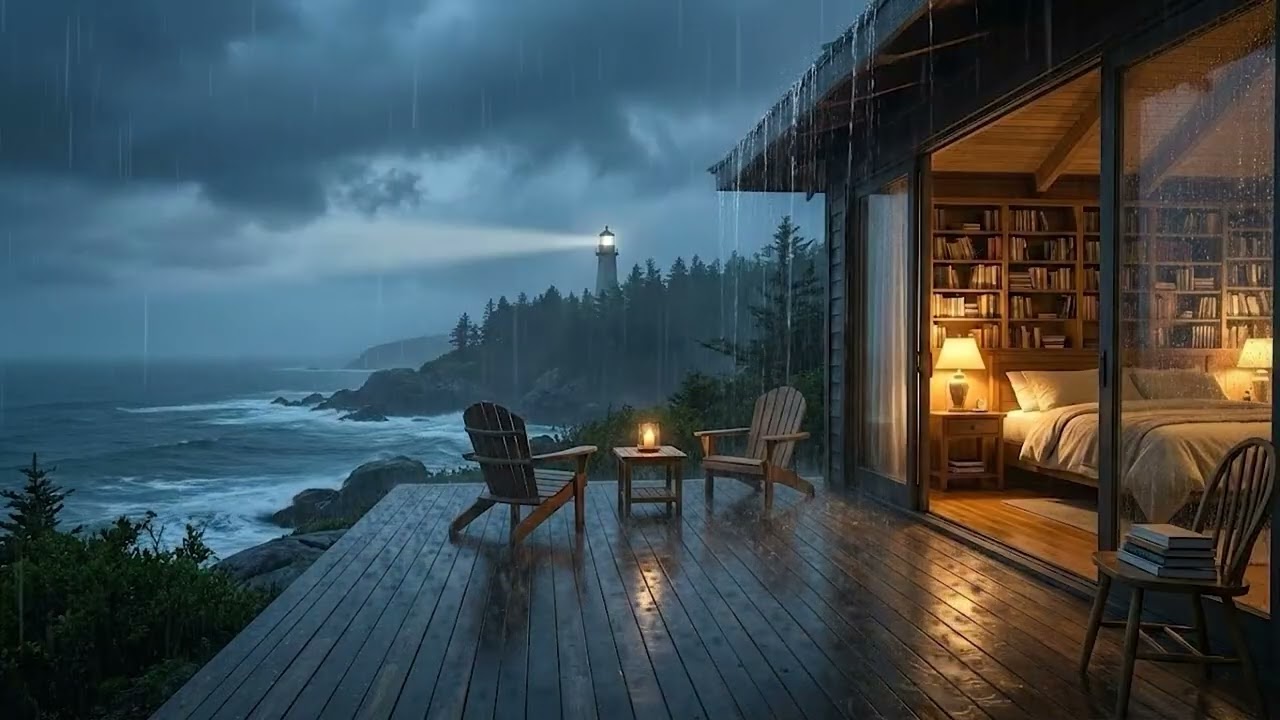 Rainfall at a Seaside Cabin 🌧️ | Gentle Rain & Soft Jazz for Deep Sleep