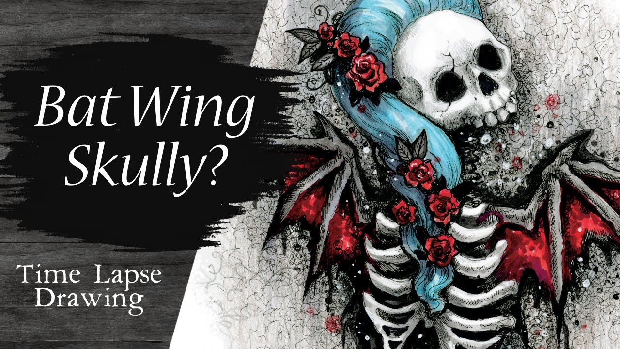 Skeleton Girl with Bat Wings | Spooky Macabre Art | Copic Marker Time Lapse Drawing