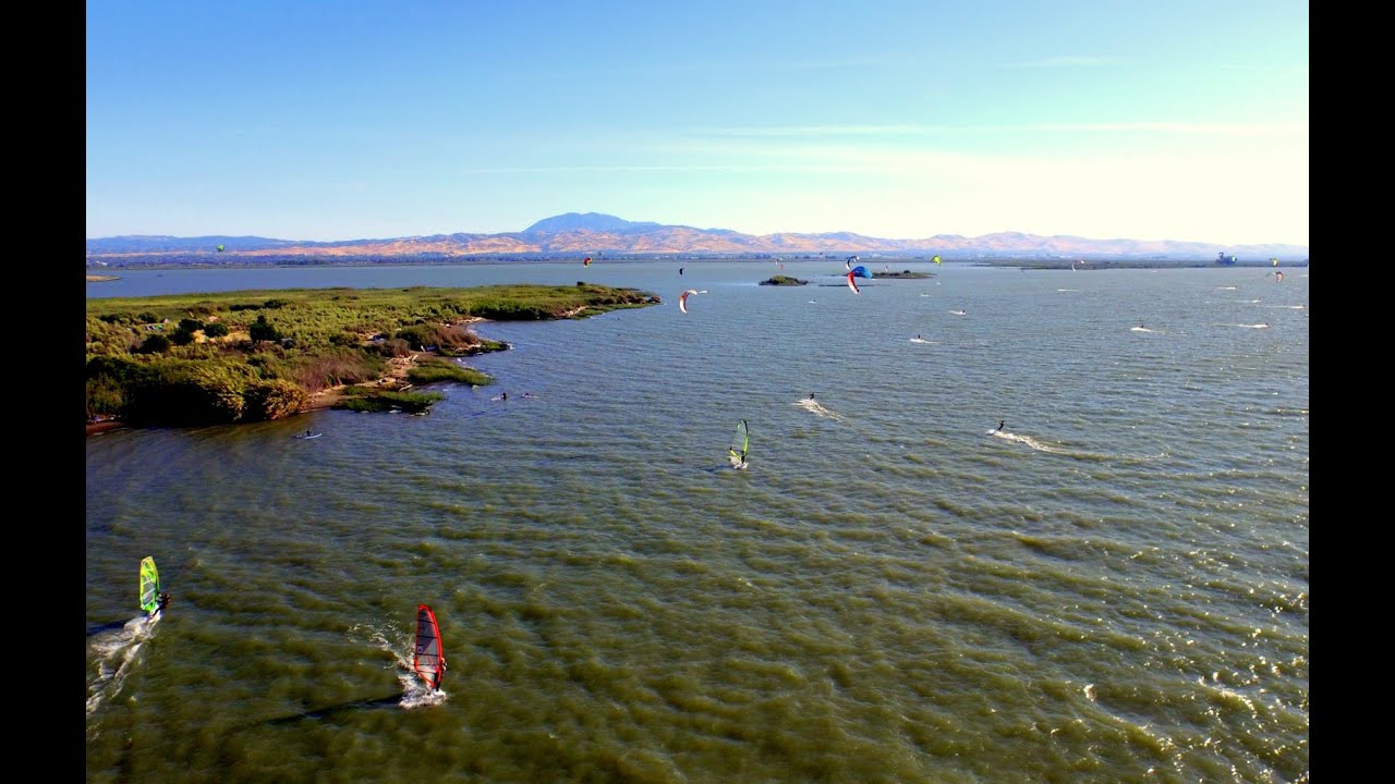 Awesome Kiteboarding and Windsurfing at Sherman Island, California