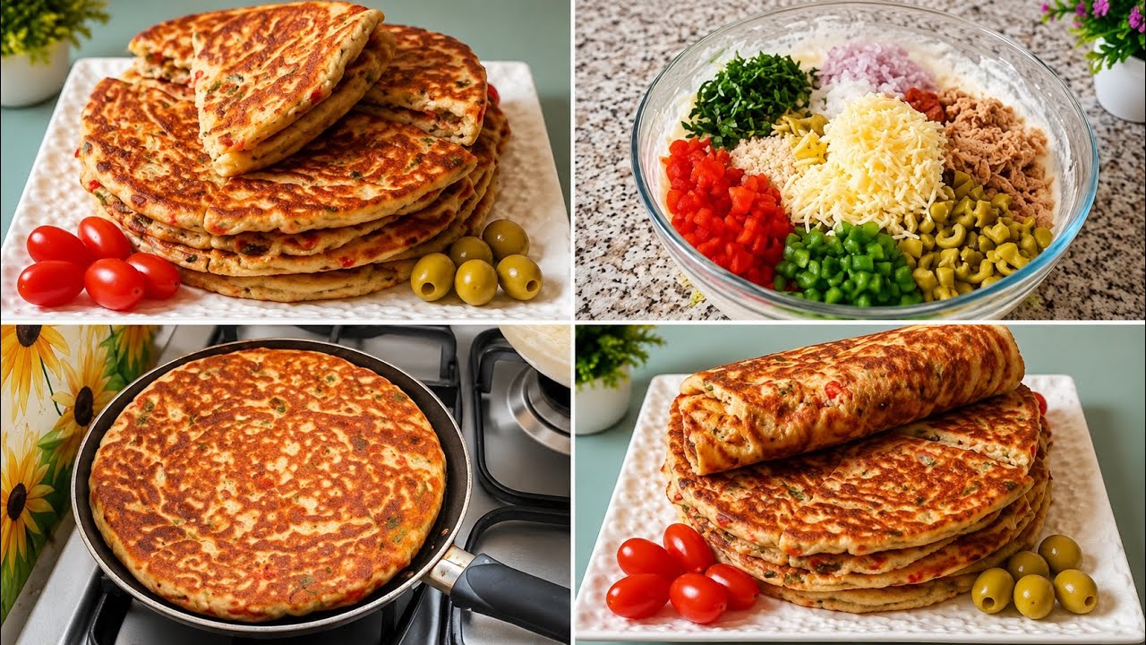 هذا هو الحل السريع👌فطائر المقلاة السائلة صحية للعشاء او الغذاء بدون عجن مذاق رووعة😋