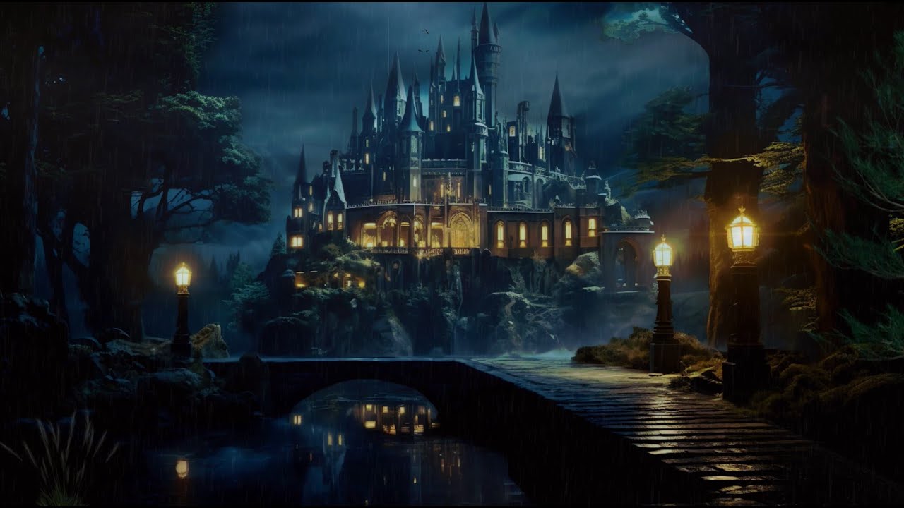 🏰 Fairy tale castle in a dark Rainy forest - Rain sound for Sleeping and Relaxing