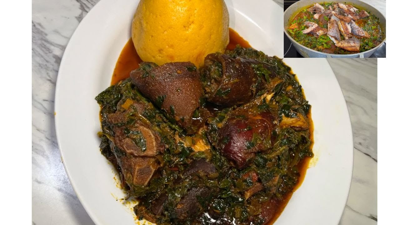 SPINACH AND KALE STEW WITH FRIED MACKEREL AND ASSORTED MEAT