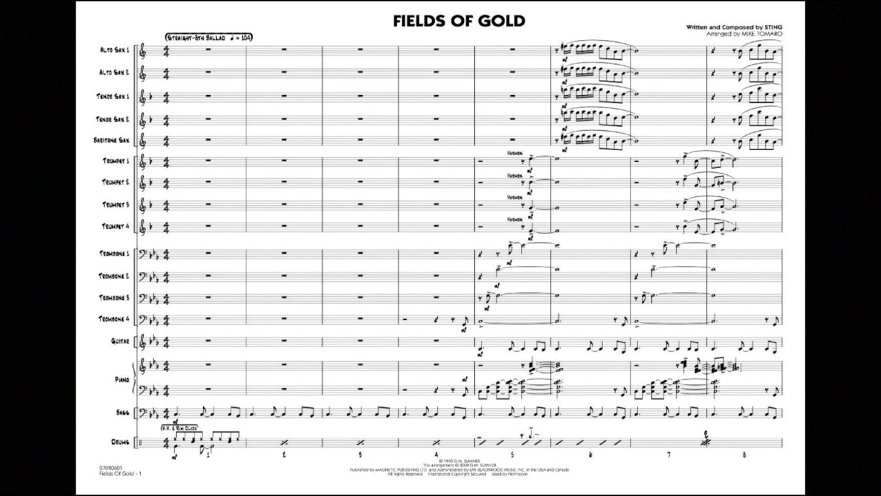 Fields of Gold by Sting/arranged by Mike Tomaro