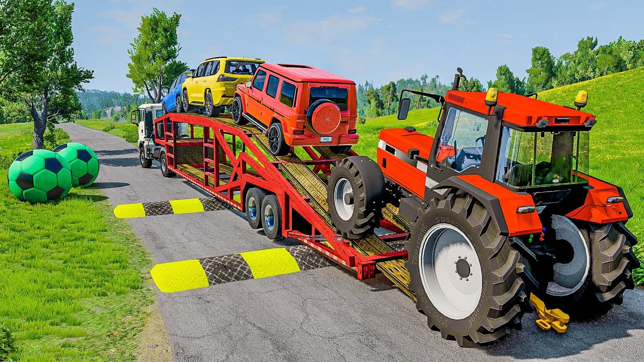Flatbed Truck Mcqueen #10 | Transportation with Truck - Pothole vs Car - Beamng.Drive