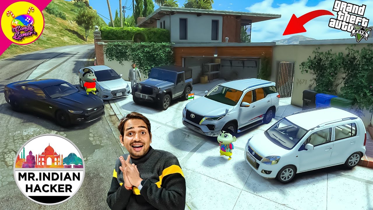 Franklin and ShinChan and BlackChan Stolen MR INDIAN HACKER all Indian cars in GTA 5 | Candy Gamer