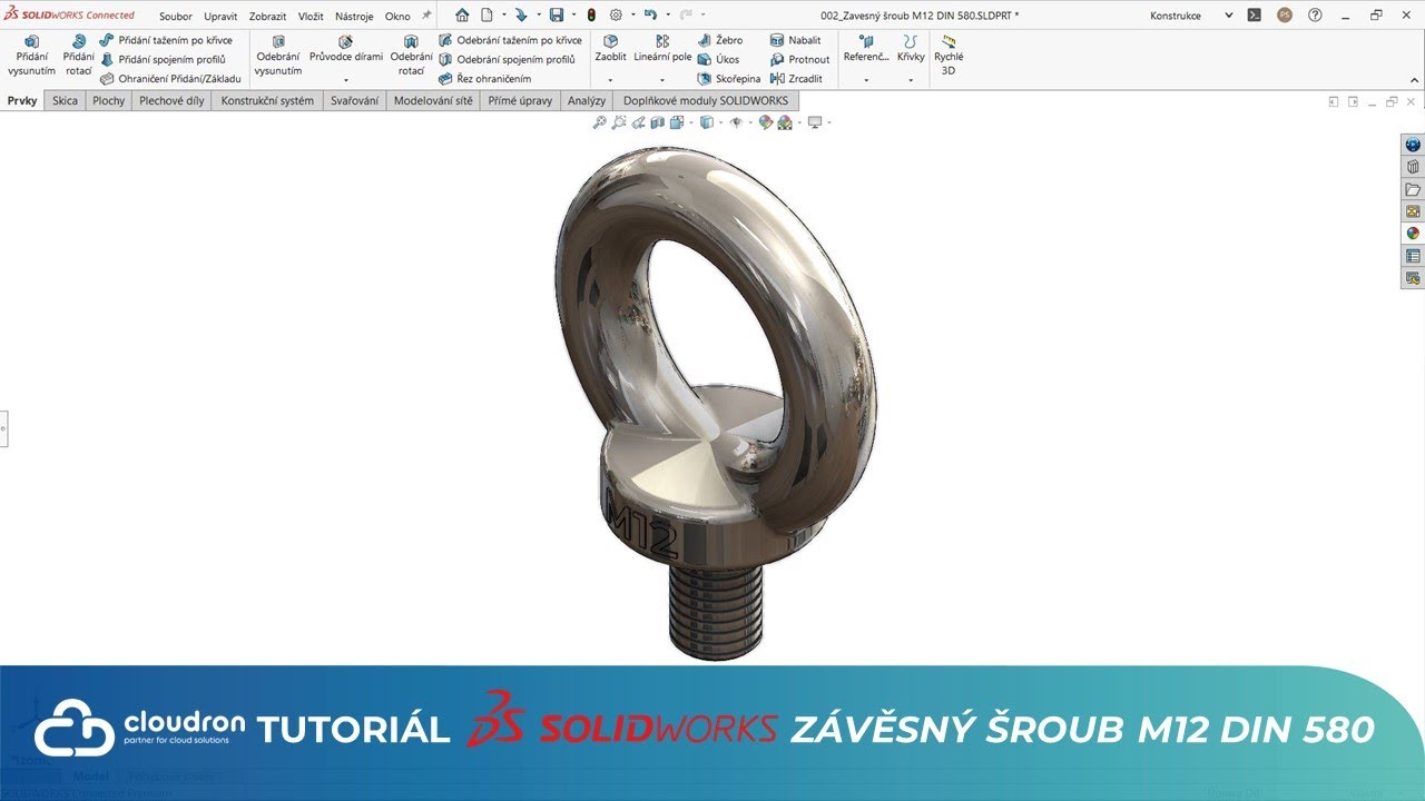 02 Tutoriál SOLIDWORKS: Závěsný šroub M12 DIN 580 - cz/sk