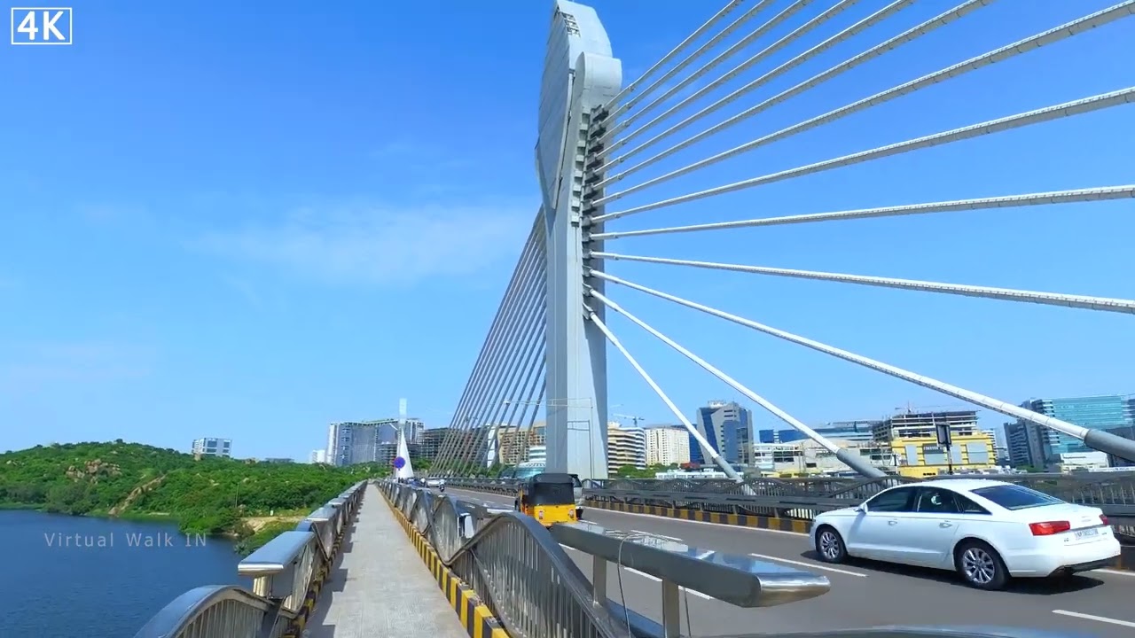 Morning walk at Durgam Cheruvu  Cable bridge | 4K Walking tour in Hyderabad - INDIA
