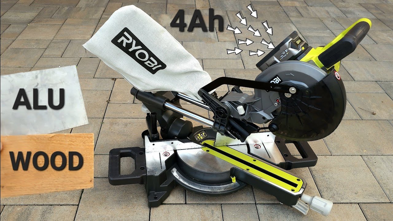 Аккумуляторная торцовочная пила Ryobi RMS18190-140G с линейным ходом для резки до 25 см.