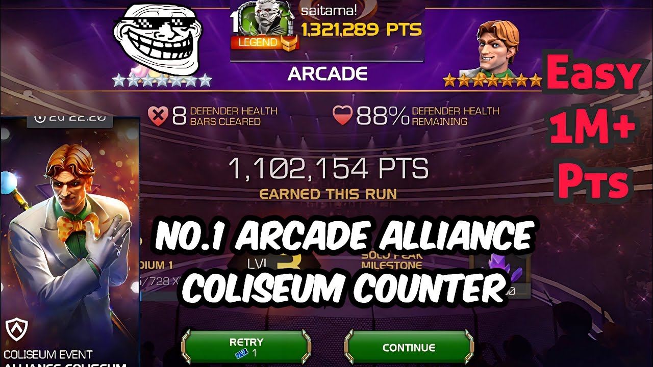 Easy 1M+ pts Alliance Coliseum Arcade no.1 Counter - Hard Difficulty | #Hero #Burst #fantastic 