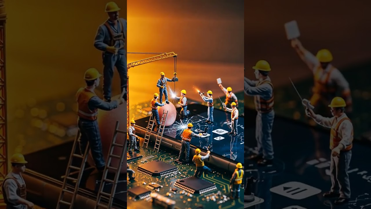 Tiny Workers Repairing a Giant Mobile Phone!  | Fun & Creative #Shorts #lyricsmotion