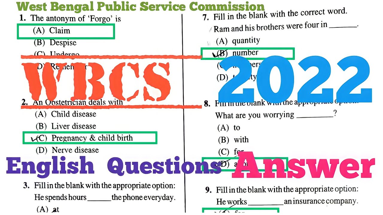 WBCS-2022 Prelims English Question Solution West Bengal Public Service Commission