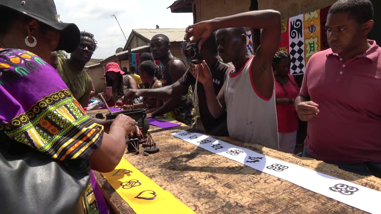 Group Members Adinkra Printed Cloths at Ntonso Village - Ghana Tour Nov 2017