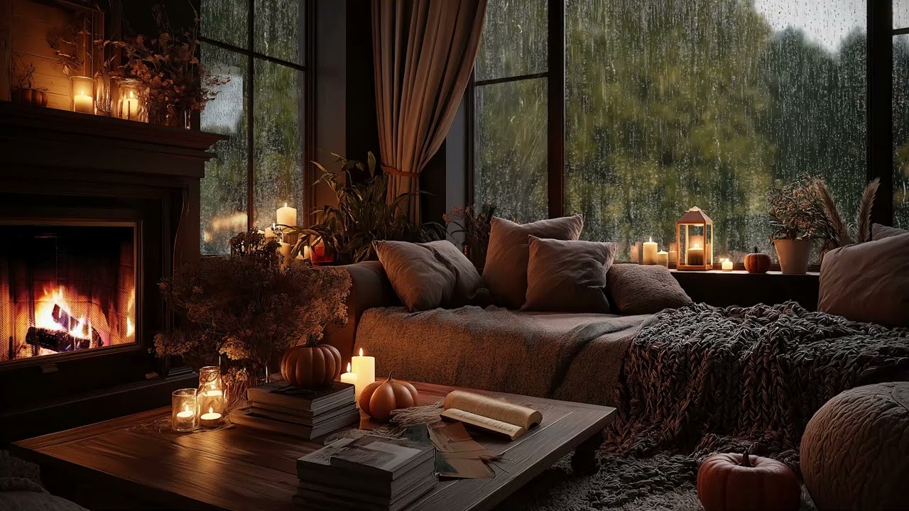 Gentle Rainfall & Crackling Fireplace 🔥 Winter ASMR for Deep Sleep (3 Hours)