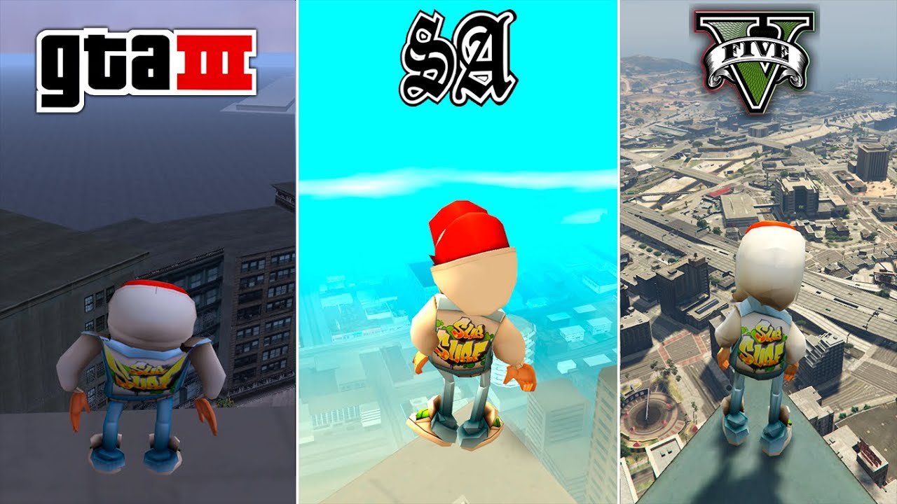 Jake (Subway Surfers) Jumping from the highest points in GTA Games
