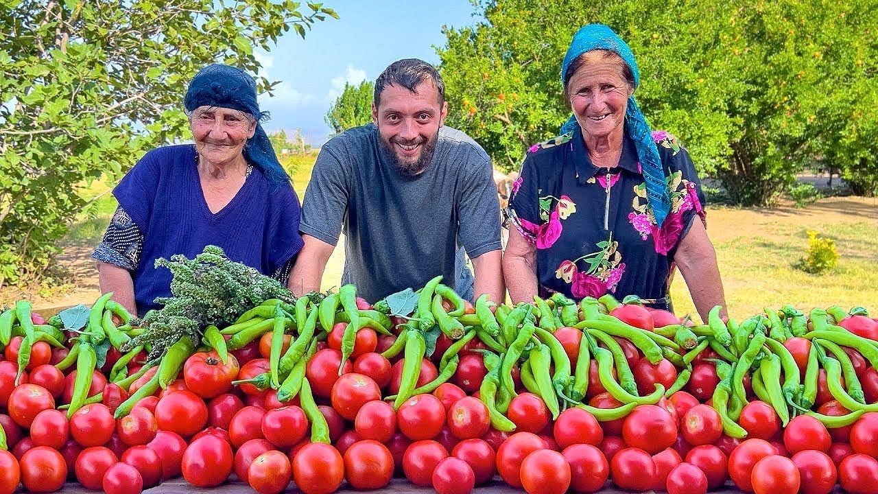 HARVESTING TOMATO AND MAKING ORGANIC TOMATO PASTE! ERISHDE   AZERBAIJAN TRADITIONAL SECRET RECIPE