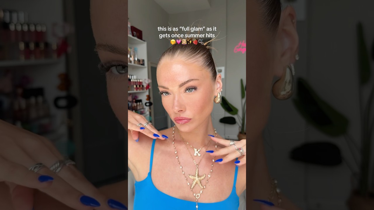 my summer &ldquo;full glam&rdquo; makeup routine 💆🏼&zwj;♀️🍉👙🏖️✨ #summermakeup #glowymakeup #trending