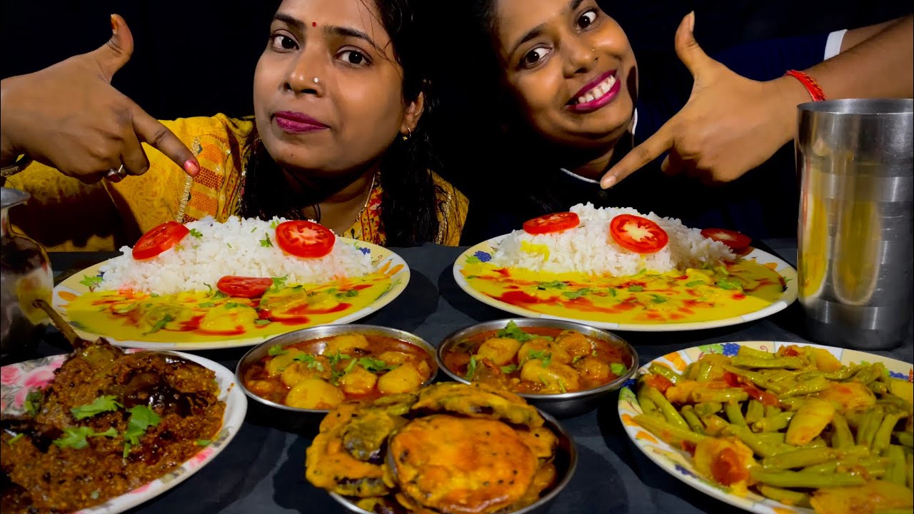 Kadhi chawal 🔥,baigan bharwa,spicy aalu curry 🥵🔥baigan pakoda,fried green beams 👌👌🤤🤤