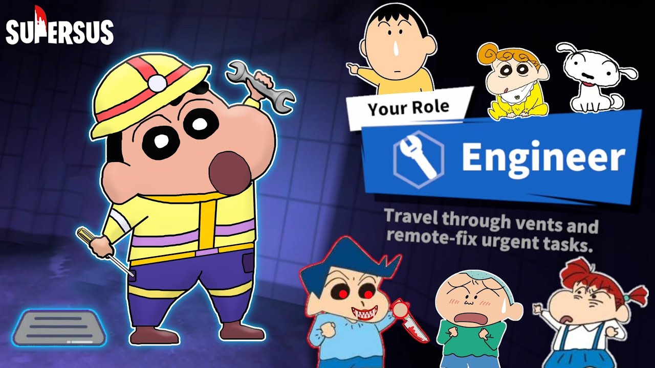 Shinchan became engineer in super sus and using vents 😂🔥 | shinchan playing among us 3d 😂 | funny