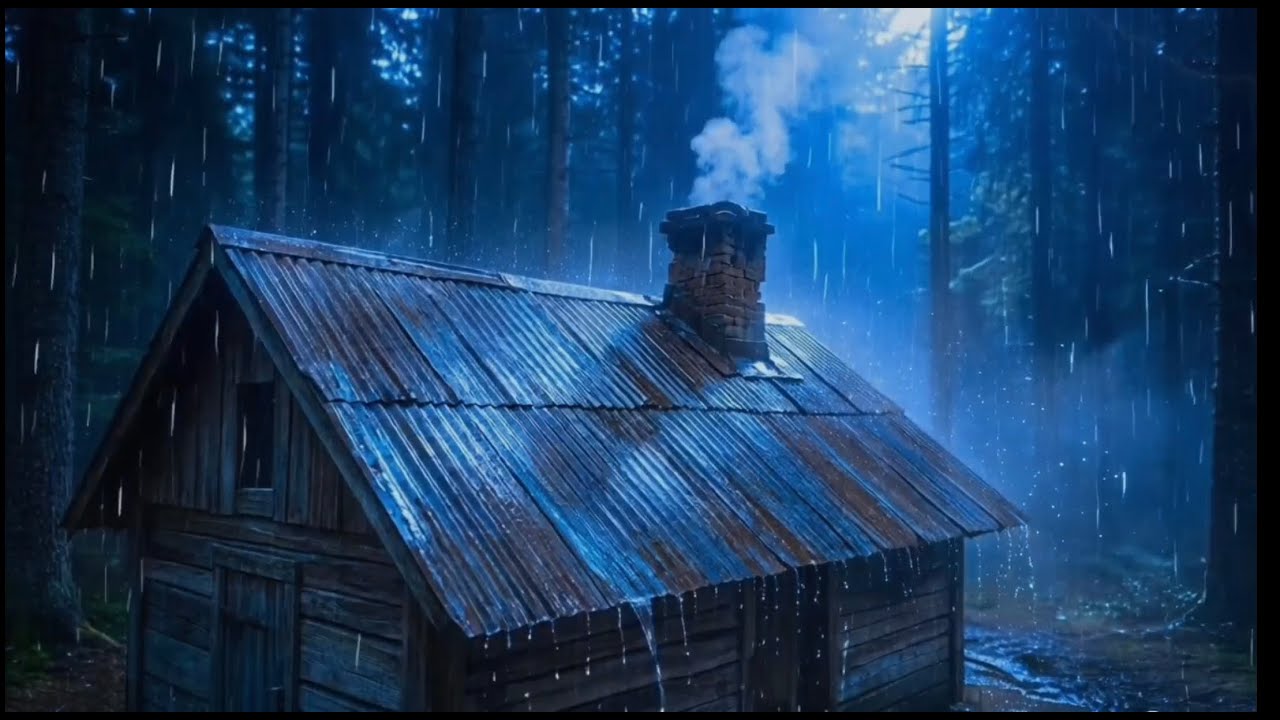 Cozy Cabin Deck Forest In The Deep Rain 🌧 Relaxing Rain Sounds to Sleep Instantly