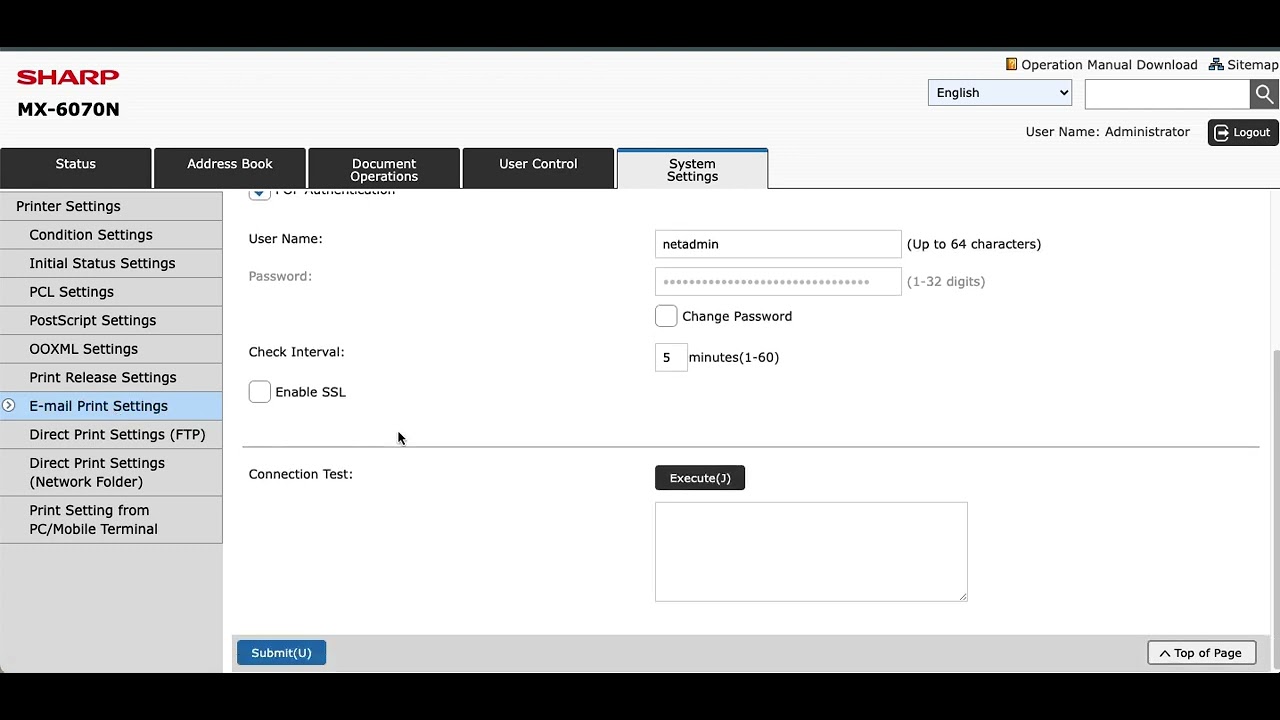 Sharp MX6070# IP address, Subnet mask and Default gateway /scan to emails/all the other settings