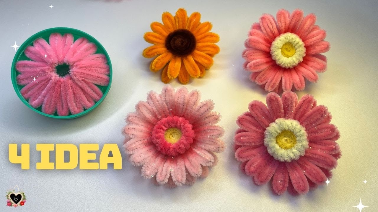 🌸 Easy & Beautiful Pipe Cleaner Flowers | DIY Using Recycled Bottle Caps ! 🌿4 Idea #diy #flowers