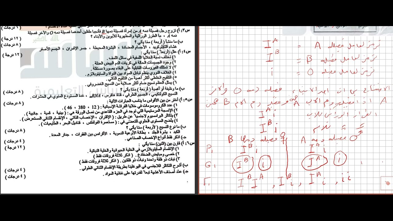 حل اسئلة الاحياء السادس العلمي الامتحان التمهيدي الخارجي 2026