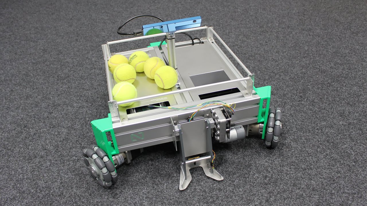 Omnidirectional robot picking up tennis balls