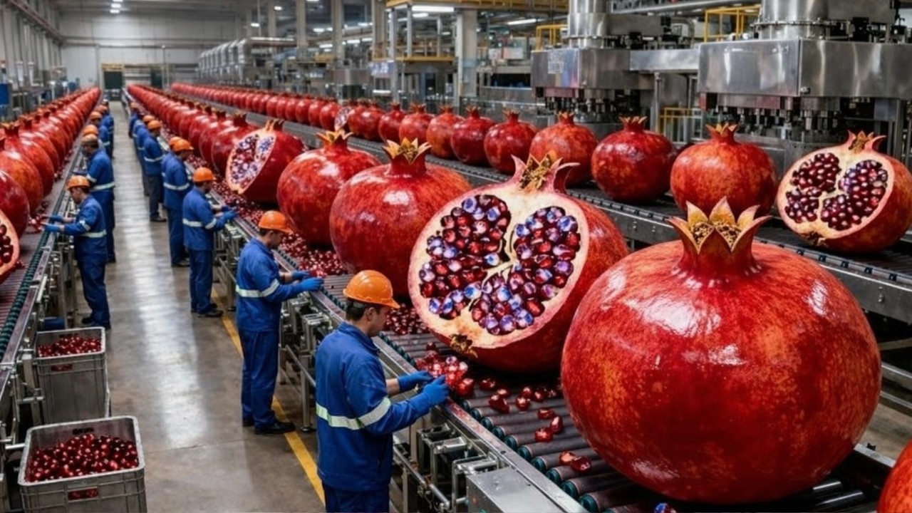 How Pomegranates Are Processed Into Juice | Inside a Massive Juice Production Factory (Full Process)