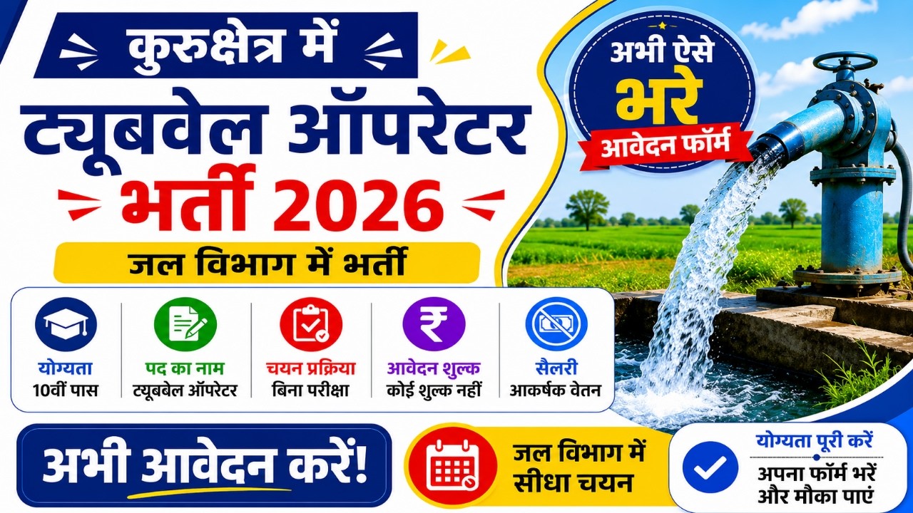 Haryana Tubewell Operator Recruitment 2026 | Kurukshetra Tubewell Operator Vacancy 2026 | 10th Pa...