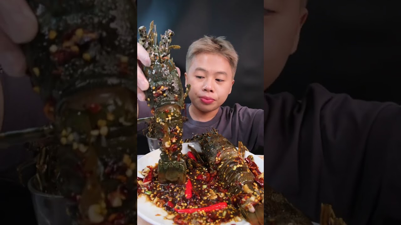 Mukbang t&ocirc;m h&ugrave;m xanh sốt th&aacute;i | Spicy Kim