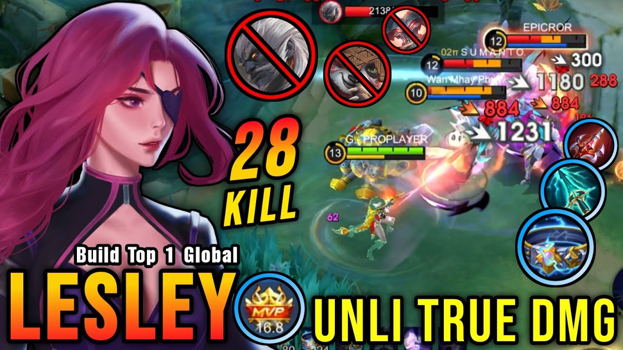 28 Kills No Death!! Lesley Unlimited True Damage Build!! - Build Top 1 Global Lesley ~ MLBB