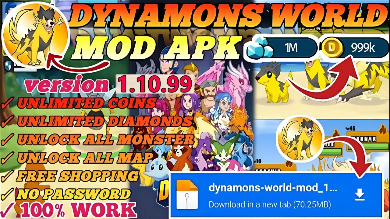 NEW UPDATE!! Dynamons world Mod Apk version 1.10.99 || Unlock All Maps || #dynamonsworld ||100% WORK