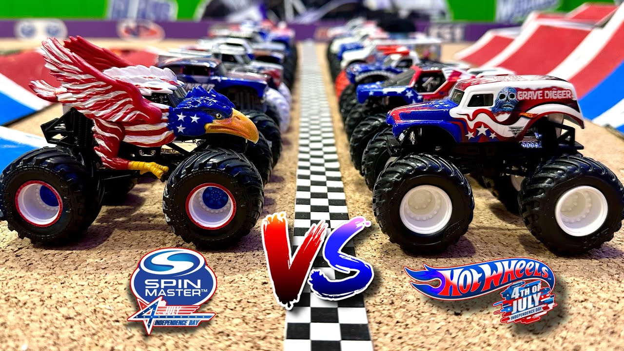 Toy Diecast Monster Truck Racing Tournament | 2ND ANNUAL  4th of July HotWheels 🆚 Spin Monster Race