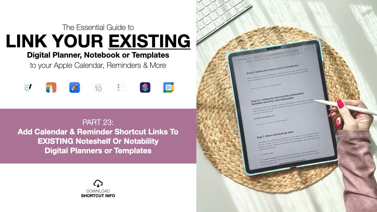 Pt 23: Add Calendar & Reminder Shortcut Links To EXISTING Noteshelf Or Notability Digital Templates