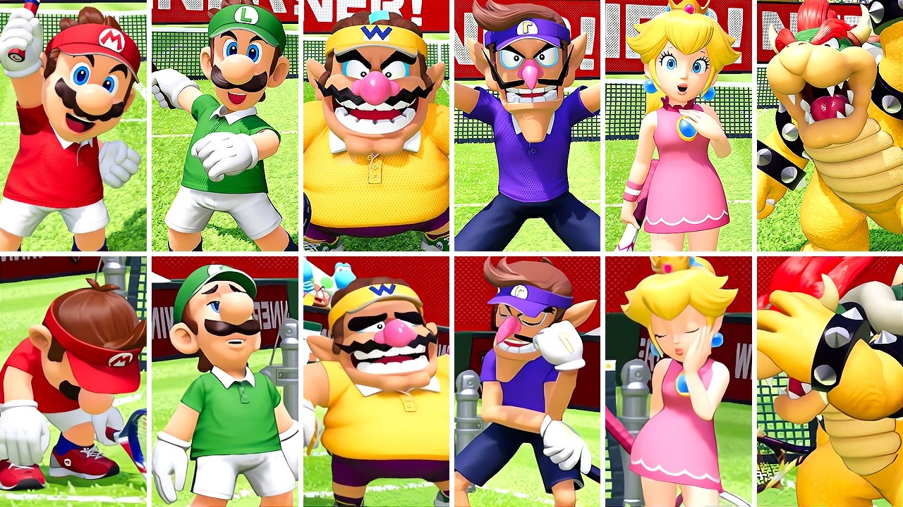 Mario Tennis Fever - ALL Winning & Losing Animations