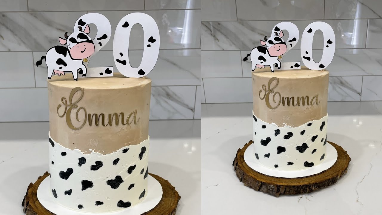 Modern buttercream fault line cake cow print | Cake decorating tutorials  | Sugarella Sweets