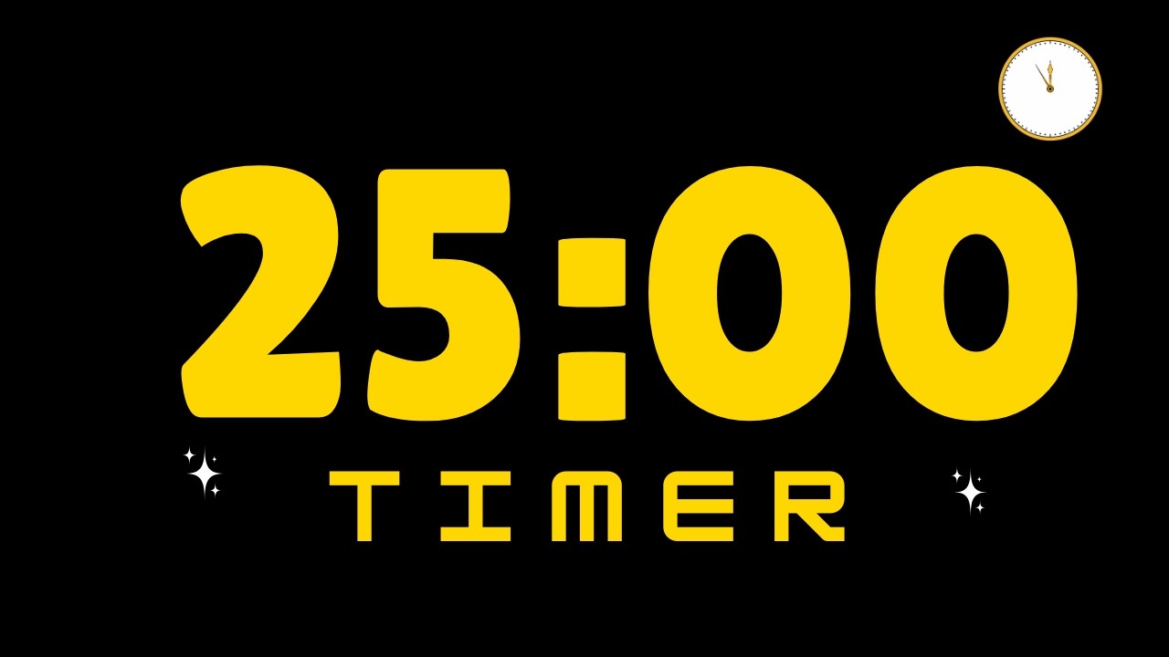 25 minute timer| Pomodoro Digital Clock | Black & Gold Countdown