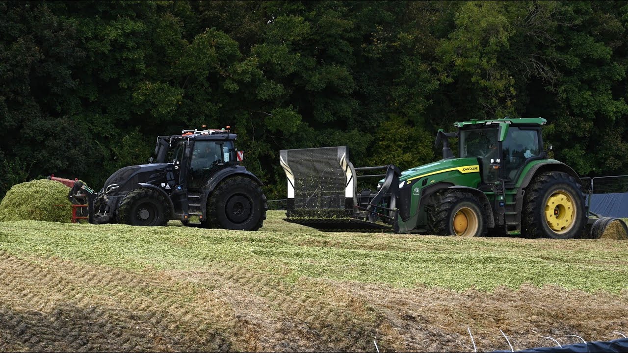 Maize Harvest 2024 - Buckraking the AD Clamp with John Deere 8R 370, Valtra Q305 & Fendt 724 Rolling