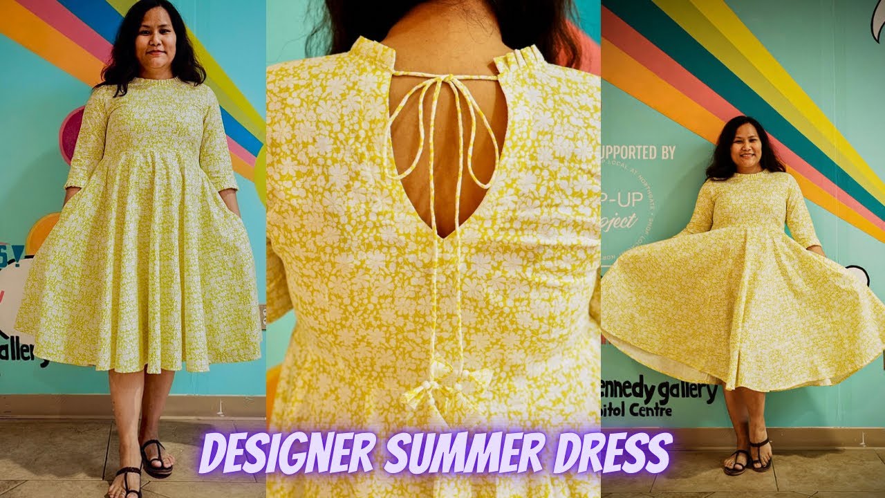 Designer Summer Cotton Dress with Pockets Cutting and Stitching |designer back neck | Maina Thapa